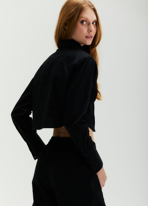 CAMISA CROPPED MANGA LONGA PRETA