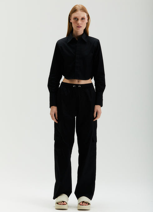 CAMISA CROPPED MANGA LONGA PRETA