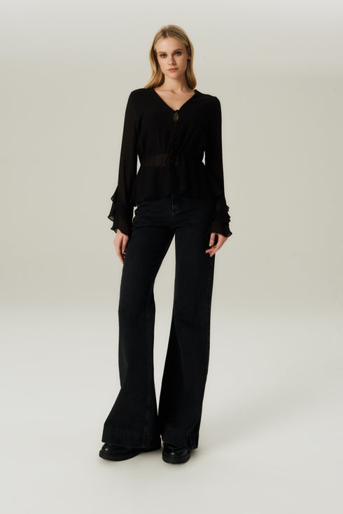 CALÇA JEANS FLARE PRETO