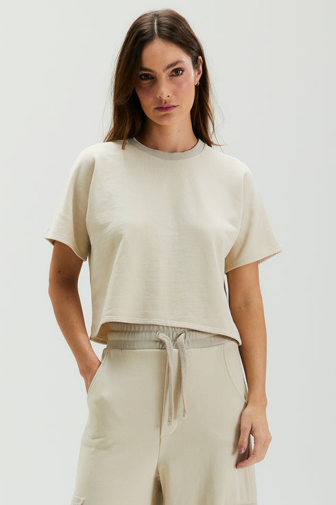 T-SHIRT MANGA CURTA BEGE