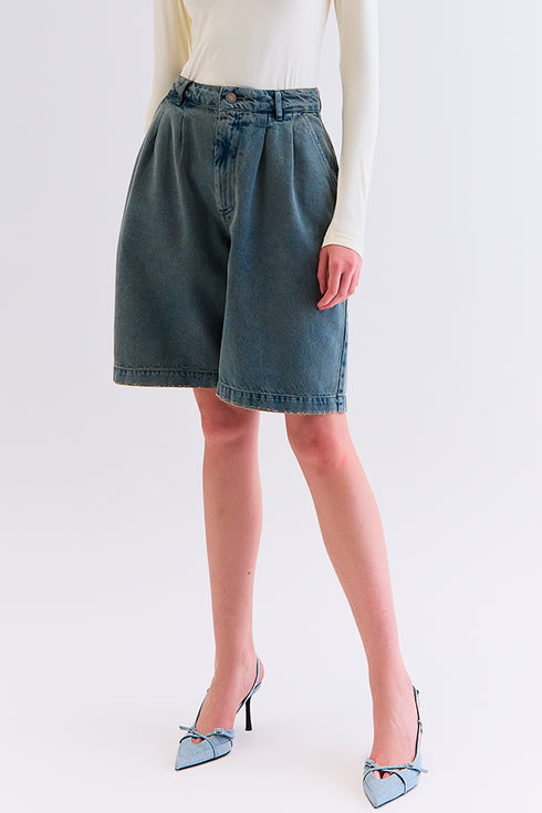 BERMUDA JEANS AZUL ESVERDEADO