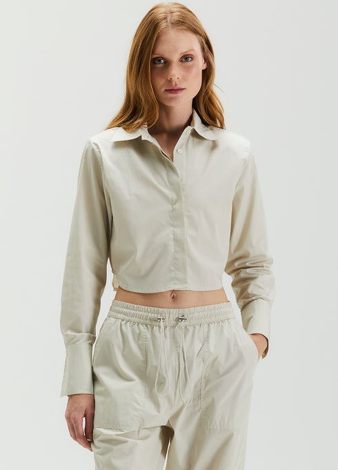 CAMISA CROPPED MANGA LONGA BEGE