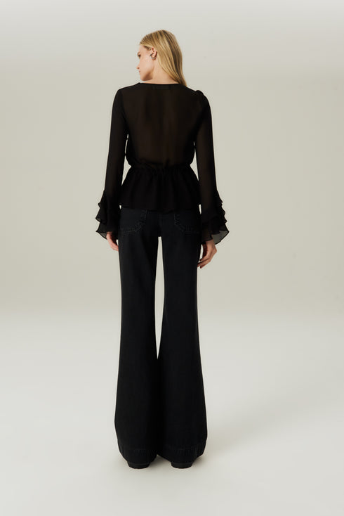 CALÇA JEANS FLARE PRETO
