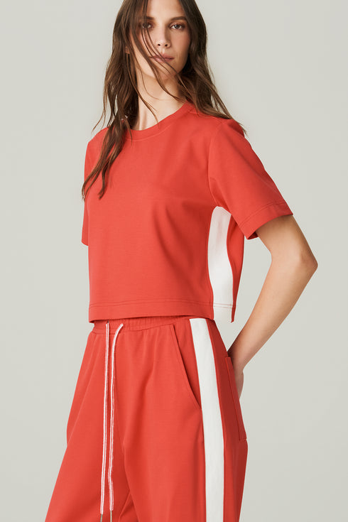 BLUSA MALHA FAIXA VERMELHO/ OFF WHITE