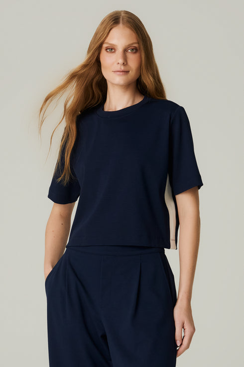 BLUSA MALHA FAIXA MARINHO/ OFF WHITE