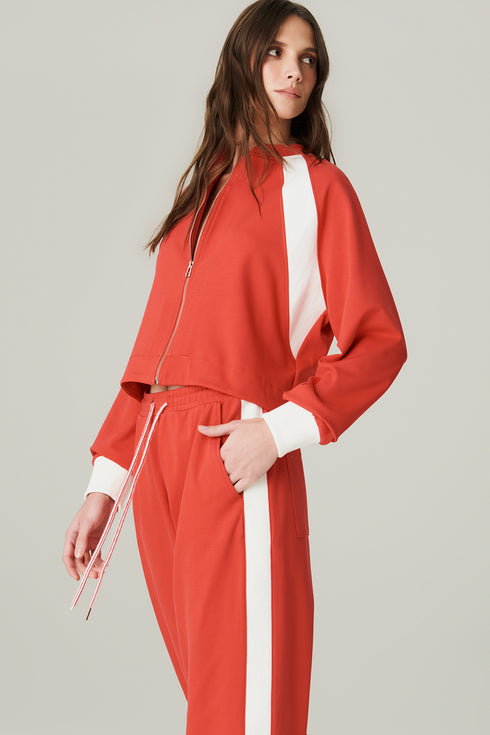 JAQUETA MALHA FAIXA VERMELHO/ OFF WHITE
