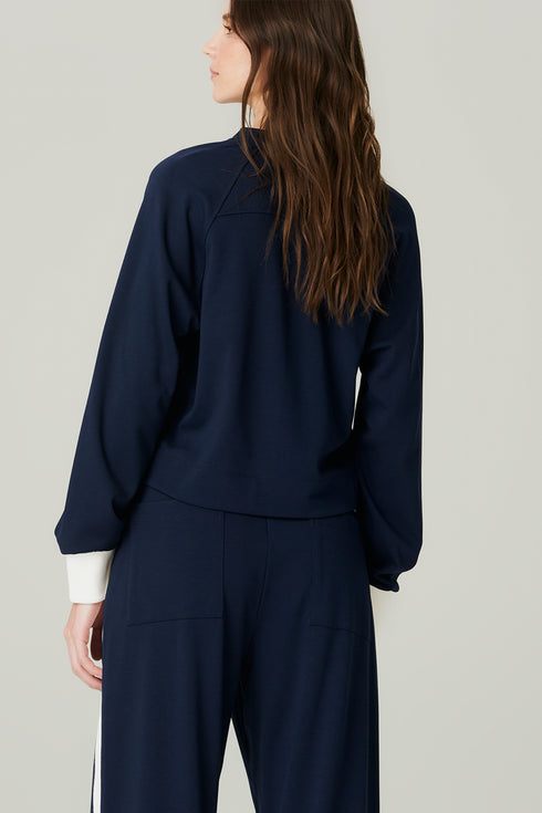 JAQUETA MALHA FAIXA MARINHO/ OFF WHITE