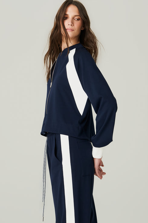 JAQUETA MALHA FAIXA MARINHO/ OFF WHITE