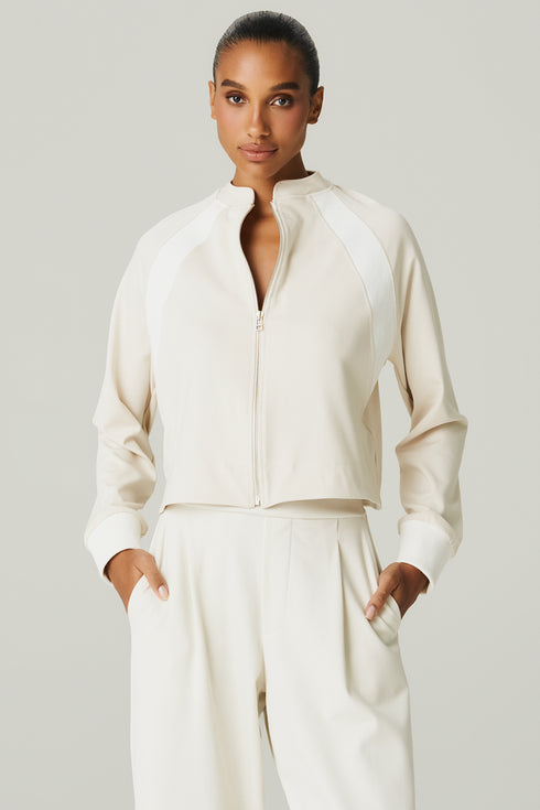 JAQUETA MALHA FAIXA NATURAL/ OFF WHITE