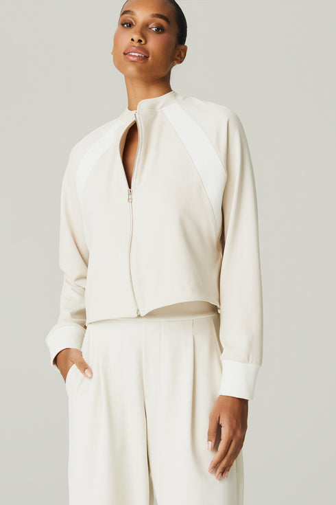 JAQUETA MALHA FAIXA NATURAL/ OFF WHITE