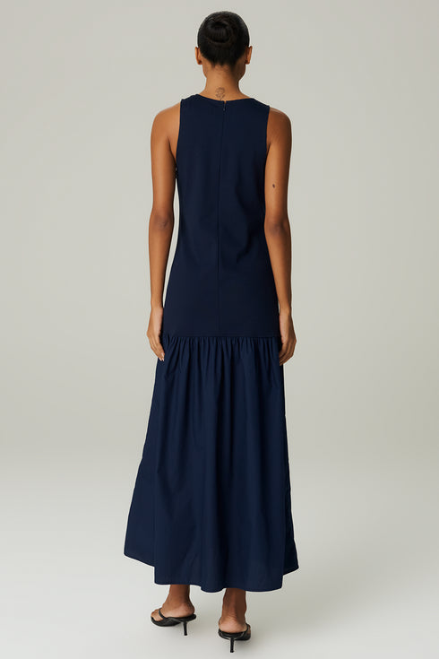 VESTIDO LONGO RECORTE MARINHO