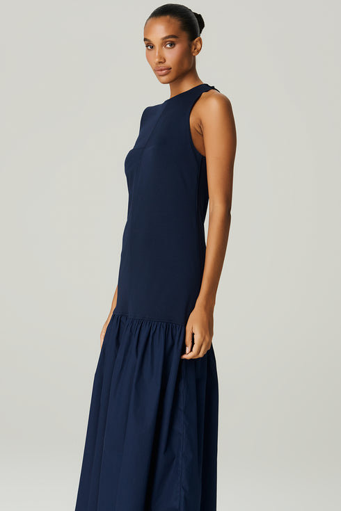 VESTIDO LONGO RECORTE MARINHO