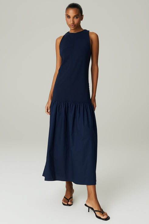 VESTIDO LONGO RECORTE MARINHO