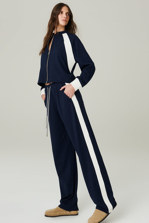 CALÇA MALHA FAIXA MARINHO/ OFF WHITE