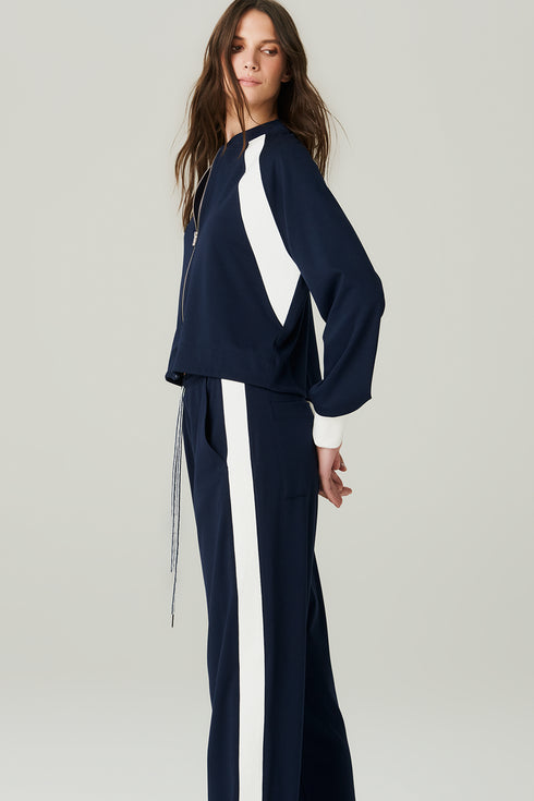 CALÇA MALHA FAIXA MARINHO/ OFF WHITE