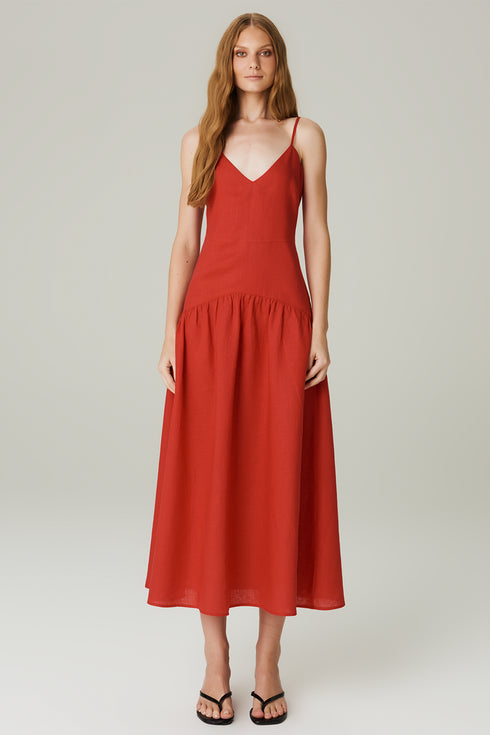 VESTIDO LINHO EVASÊ VERMELHO