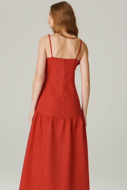 VESTIDO LINHO EVASÊ VERMELHO