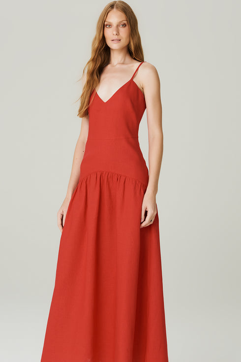 VESTIDO LINHO EVASÊ VERMELHO