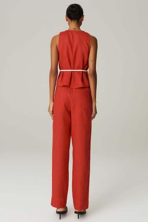 CALCA LINHO BICOLOR VERMELHO/ BRANCO