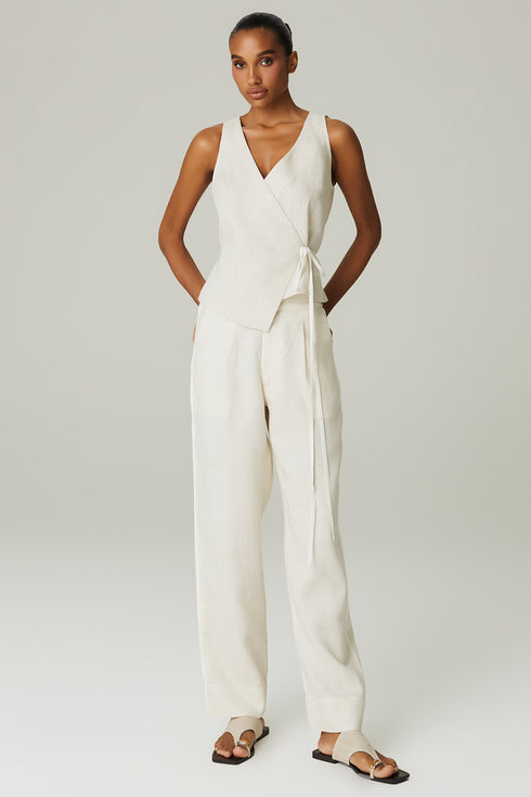 CALCA LINHO BICOLOR BEGE/BRANCO