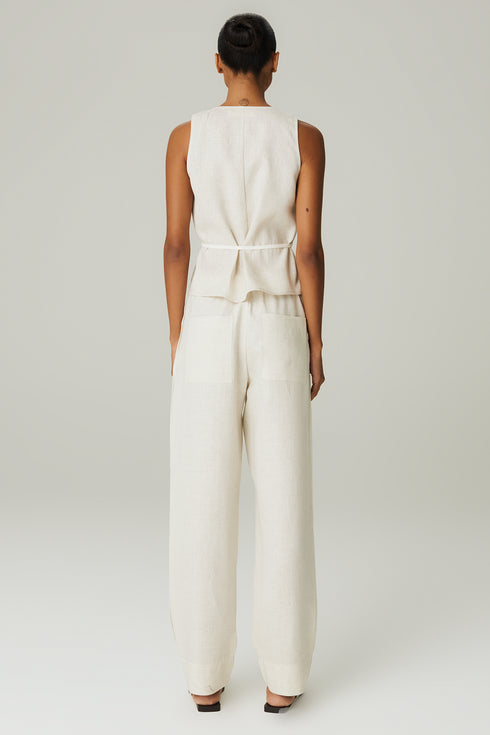 CALCA LINHO BICOLOR BEGE/BRANCO