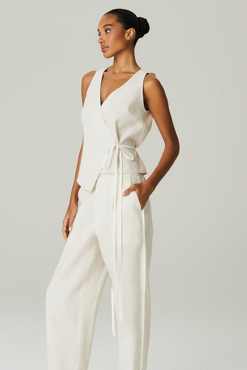 CALCA LINHO BICOLOR BEGE/BRANCO