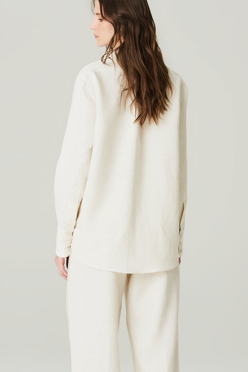 CAMISA LINHO OVER BICOLOR BEGE/BRANCO