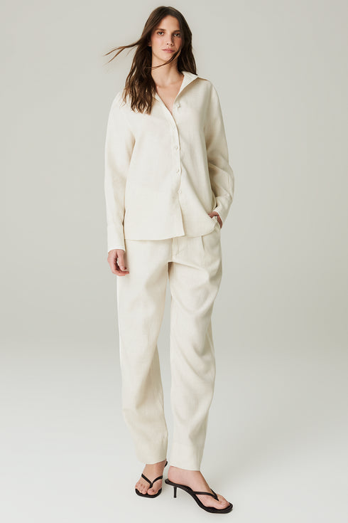 CAMISA LINHO OVER BICOLOR BEGE/BRANCO