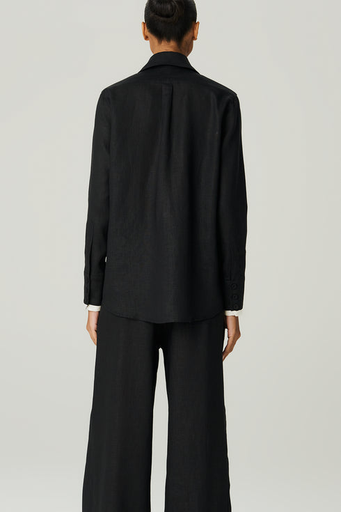 CAMISA LINHO OVER BICOLOR PRETO/BEGE