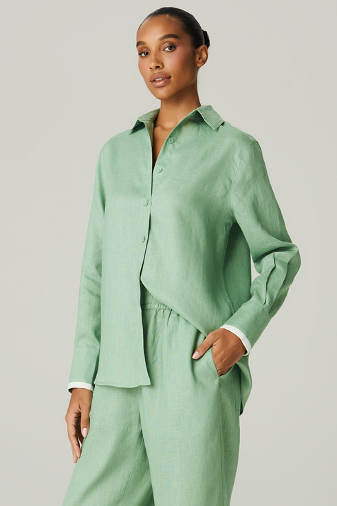 CAMISA LINHO OVER BICOLOR VERDE/BRANCO