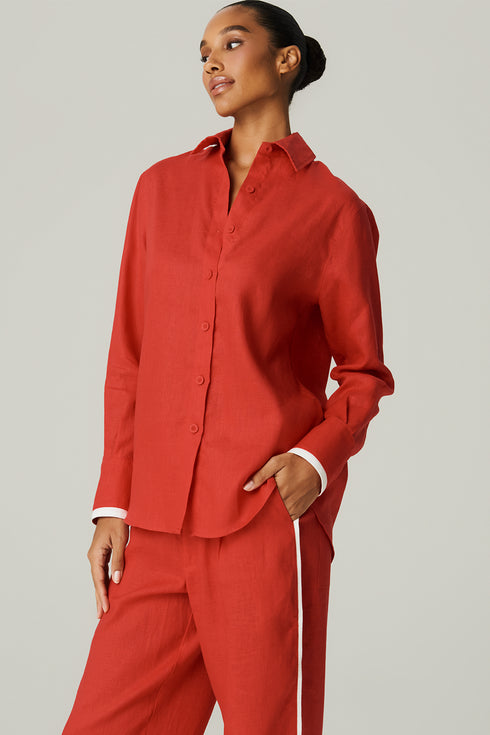 CAMISA LINHO OVER BICOLOR VERMELHO/BRANCO