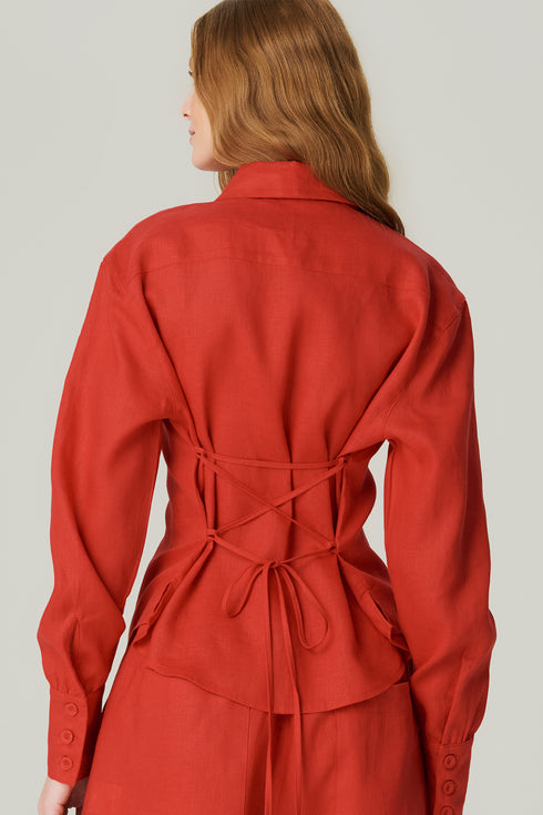 CAMISA LINHO AMARRAÇÃO VERMELHO