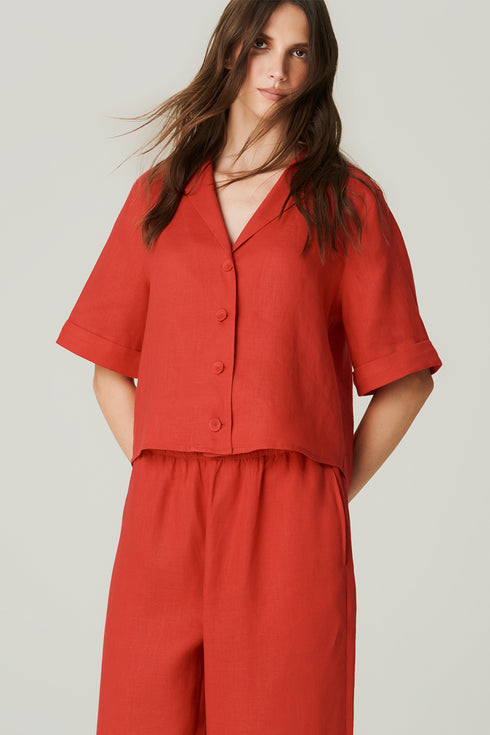 CAMISA LINHO MANGA CURTA VERMELHO