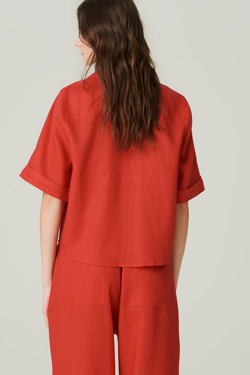 CAMISA LINHO MANGA CURTA VERMELHO