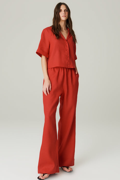 CAMISA LINHO MANGA CURTA VERMELHO