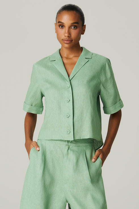 CAMISA LINHO MANGA CURTA VERDE