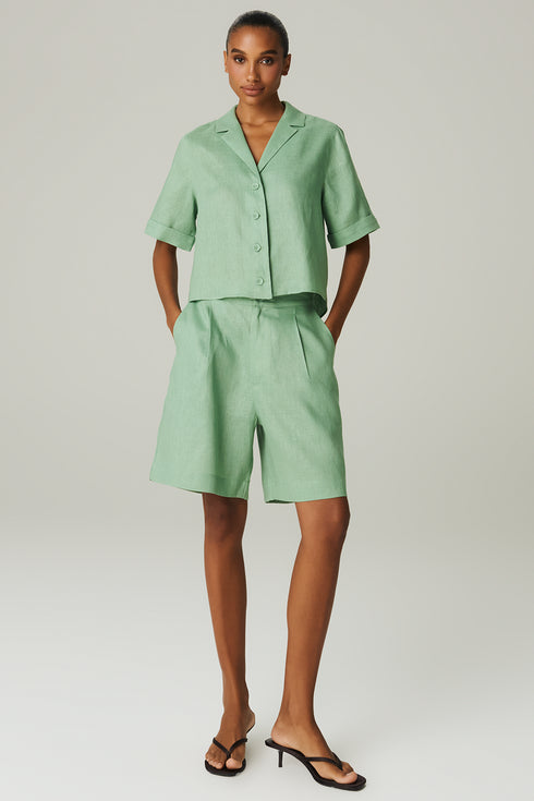 CAMISA LINHO MANGA CURTA VERDE