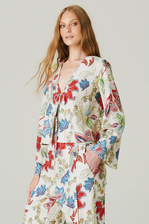 BLUSA LINHO AMARRAÇÃO ESTAMPA FLORAL