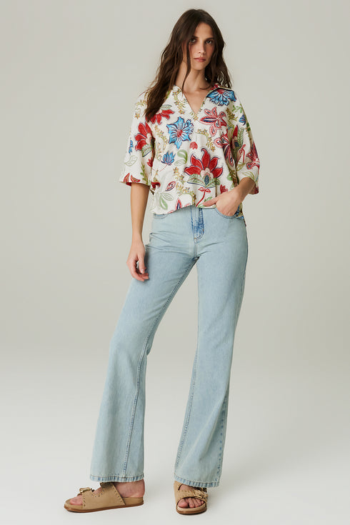 POLO LINHO ESTAMPADA FLORAL