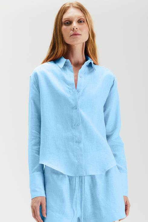 CAMISA RECORTE MANGA LONGA AZUL