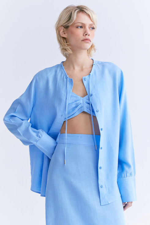 CAMISA AMPLA MANGA LONGA AZUL