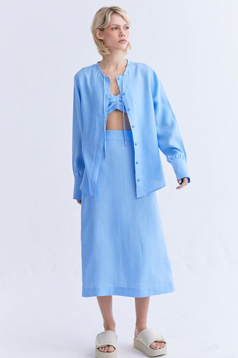 CAMISA AMPLA MANGA LONGA AZUL