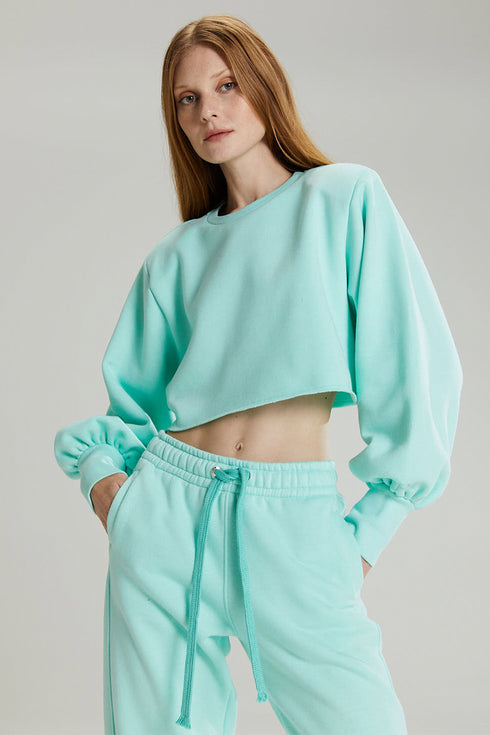 MOLETOM CROPPED VERDE ÁGUA