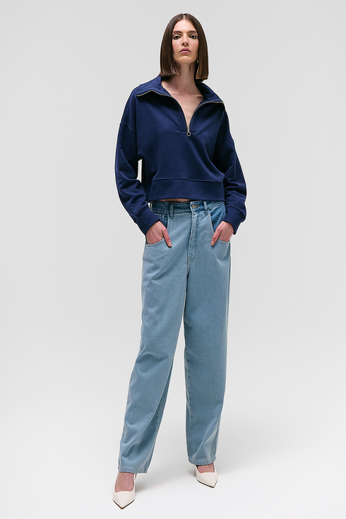 BLUSA GOLA ALTA ZÍPER MARINHO