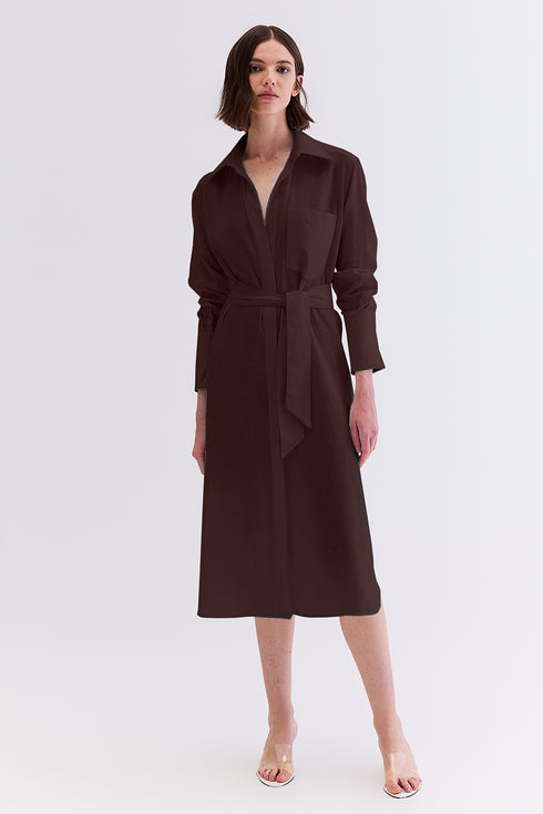 CHEMISIER LINHO COM SARJA MARROM