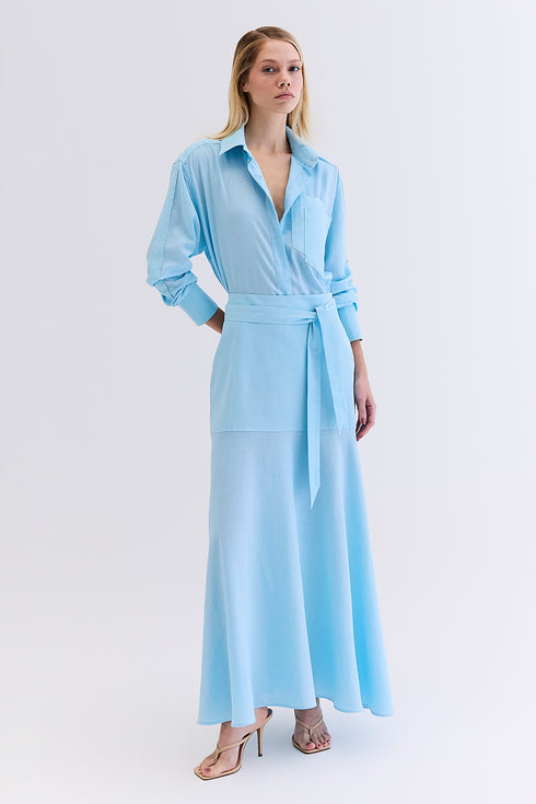 SAIA LINHO COM SARJA AZUL