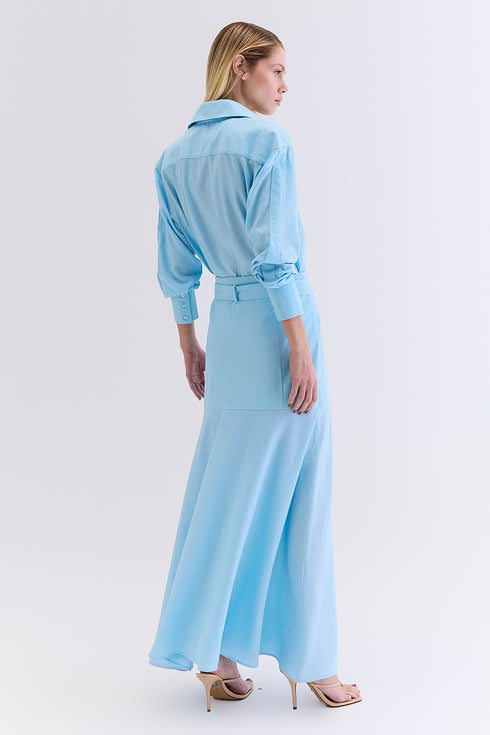 SAIA LINHO COM SARJA AZUL