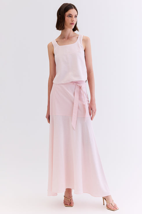 SAIA LINHO COM SARJA ROSA