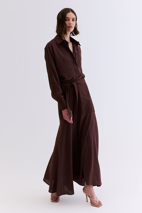 SAIA LINHO COM SARJA MARROM