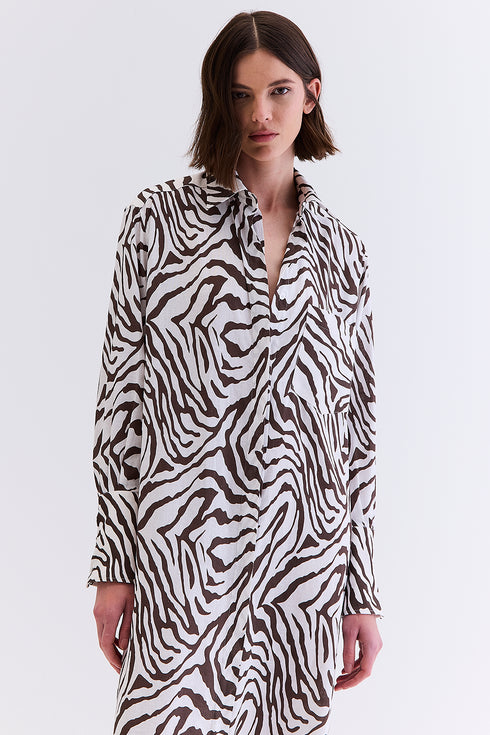 CHEMISIER LINHO ESTAMPADO MARROM